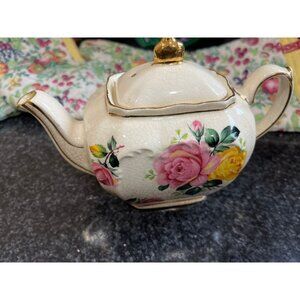 Vintage Sadler England Bone China Teapot Floral Design Gold Back Stamp Unique